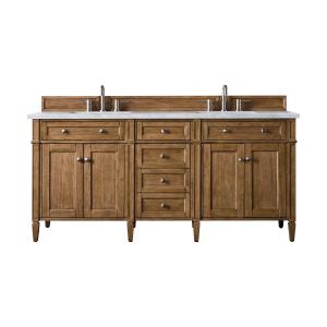 Brittany 72" Double Vanity, Saddle Brown w/ 3 CM Eternal Jasmine Pearl Silestone Top w/FreePower Wireless Charger
