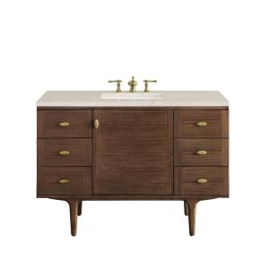Amberly 48" Single Vanity, Mid-Century Walnut, w/ 3 CM Siberian Silestone Top w/FreePower Wireless Charger