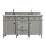 Brittany 60" Double Vanity, Urban Gray, w/ 3 CM Tajnar Eclos Top w/FreePower Wireless Charger