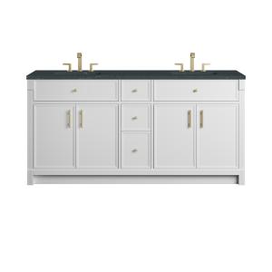 Bellshire 72" Double Vanity, Bright White w/ 3 CM Charcoal Soapstone Silestone Top