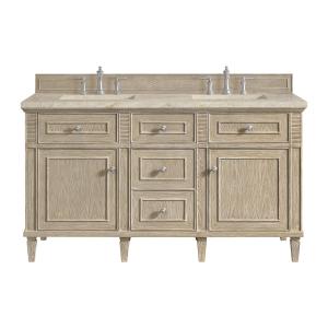 Lorelai 60" Double Vanity, Whitewashed Oak, w/ 3 CM Tajnar Eclos Top