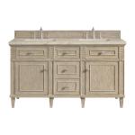Lorelai 60" Double Vanity, Whitewashed Oak, w/ 3 CM Tajnar Eclos Top w/FreePower Wireless Charger