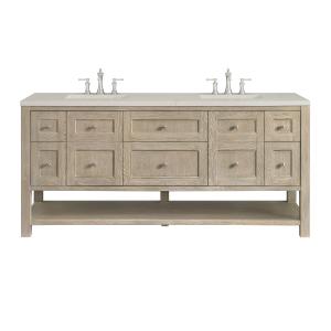 Breckenridge 72" Double Vanity, Whitewashed Oak, w/ 3 CM Siberian Silestone Top w/FreePower Wireless Charger