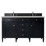 Brittany 60" Double Vanity, Black Onyx, w/ 3 CM Siberian Silestone Top