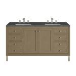 Chicago 60" Double Vanity, Walnut Whisper, w/ 3 CM Parisien Bleu Silestone® Top