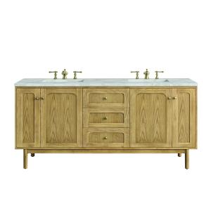 Laurent 72" Double Vanity, Light Natural Oak w/ 3 CM Victorian Silver Top w/FreePower Wireless Charger