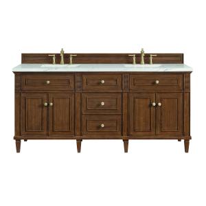 Lorelai 72"Double Vanity, Mid-Century Walnut w/ 3 CM Ethereal Noctis Silestone Top w/FreePower Wireless Charger