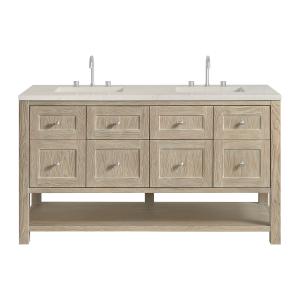 Breckenridge 60" Double Vanity, Whitewashed Oak, w/ 3 CM Siberian Silestone Top