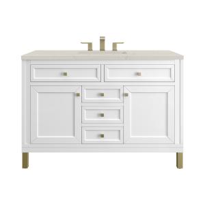 Chicago 48" Single Vanity, Glossy White, w/ 3 CM Siberian Silestone Top w/FreePower Wireless Charger