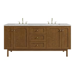 Laurent 72" Double Vanity, Honey Oak w/ 3 CM Eternal Jasmine Pearl Silestone Top w/FreePower Wireless Charger