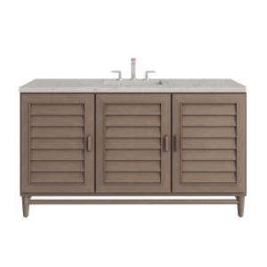 Portland 60IN Single Vanity Whitewashed Walnut w/ 3 CM Victorian Silver Silestone Top w/FreePower Wireless Charger