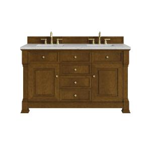 Brookfield 60" Double Vanity, Honey Oak w/ 3 CM Eternal Jasmine Pearl Silestone Top w/FreePower Wireless Charger