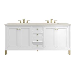 Chicago 72" Double Vanity, Glossy White, w/ 3 CM Siberian Silestone Top w/FreePower Wireless Charger