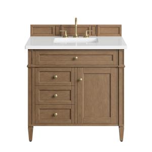 Brittany 36" Single Vanity, Pecan w/ 3 CM White Zeus Silestone Top