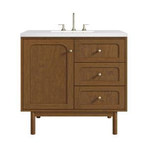 Laurent 36" Single Vanity, Honey Oak w/ 3 CM White Zeus Silestone Top