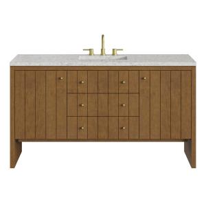 Hudson 60" Single Vanity, Honey Oak w/ 3 CM Eternal Jasmine Pearl Silestone Top w/FreePower Wireless Charger