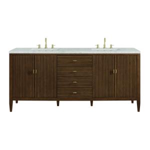 Myrrin 72" Double Vanity, Mid Century Walnut w/ 3 CM Eternal Jasmine Pearl Silestone Top w/FreePower Wireless Charger