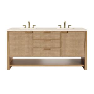 Solene 72" Double Vanity, Seaside Oak, w/ 3 CM Eternal Marfil Quartz Top