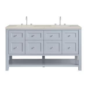Breckenridge 60" Double Vanity, Serenity Blue, w/ 3 CM Siberian Silestone Top w/FreePower Wireless Charger