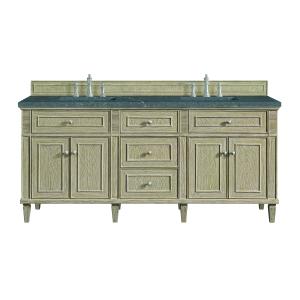 Lorelai 72" Double Vanity, Whitewashed Oak w/ 3 CM Parisien Bleu Silestone Top w/FreePower Wireless Charger