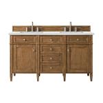 Brittany 60" Double Vanity, Saddle Brown w/ 3 CM Ethereal Noctis Silestone Top w/FreePower Wireless Charger