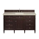 Brittany 60" Single Vanity, Burnished Mahogany, w/ 3 CM Tajnar Eclos Top w/FreePower Wireless Charger