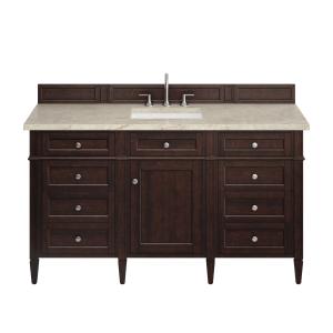 Brittany 60" Single Vanity, Burnished Mahogany, w/ 3 CM Tajnar Eclos Top w/FreePower Wireless Charger
