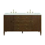 Myrrin 60" Double Vanity, Mid Century Walnut w/ 3 CM Ethereal Noctis Silestone Top w/FreePower Wireless Charger