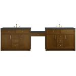 Bellshire 120" Dual Vanity Set with 24" Make-Up Counter, Honey Oak w/3 cm Charcoal Soapstone Silestone Top