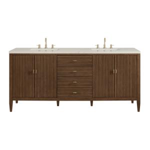 Myrrin 72" Vanity, Mid Century Walnut, w/ 3 CM Siberian Silestone Top w/FreePower Wireless Charger