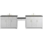 Bellshire 120" Dual Vanity Set with 24" Make-Up Counter, Bright White w/3 cm Phantome Eclos Top