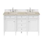 Brittany 60" Double Vanity in Bright White, w/ 3 CM Tajnar Eclos Top