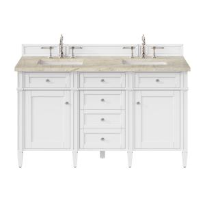 Brittany 60" Double Vanity in Bright White, w/ 3 CM Tajnar Eclos Top w/FreePower Wireless Charger