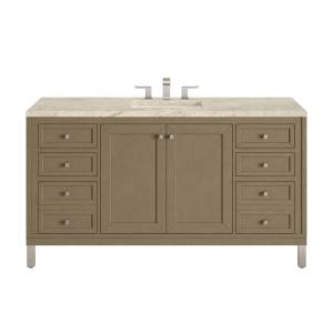 Chicago 60" Single Vanity, Walnut Whisper, w/ 3 CM Tajnar Eclos Top