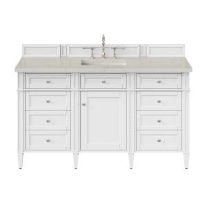 Brittany 60" Single Vanity in Bright White, w/ 3 CM Siberian Silestone Top w/FreePower Wireless Charger