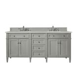 Brittany 72" Double Vanity, Urban Gray, w/ 3 CM Siberian Silestone Top w/FreePower Wireless Charger