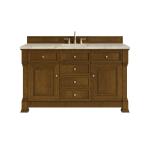 Brookfield 60" Single Vanity, Honey Oak, w/ 3 CM Tajnar Eclos Top w/FreePower Wireless Charger
