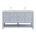 Breckenridge 60" Double Vanity, Serenity Blue, w/ 3 CM Eternal Jasmine Pearl Quartz Top w/FreePower Wireless Charger