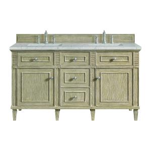Lorelai 60" Double Vanity, Whitewashed Oak w/ 3 CM Eternal Jasmine Pearl Silestone Top w/FreePower Wireless Charger