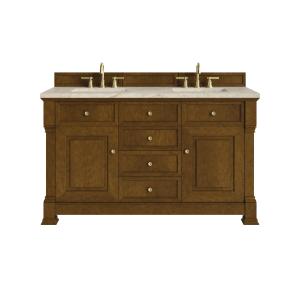 Brookfield 60" Double Vanity, Honey Oak, w/ 3 CM Tajnar Eclos Top w/FreePower Wireless Charger