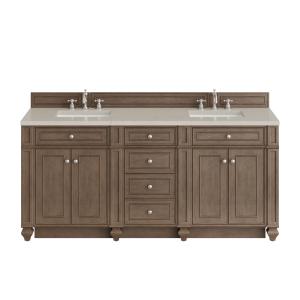 Bristol 72" Double Vanity, Whitewashed Walnut, w/ 3 CM Siberian Silestone Top w/FreePower Wireless Charger
