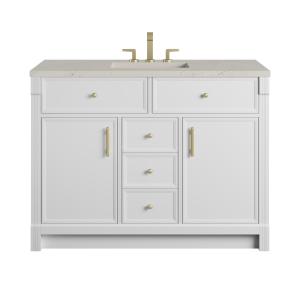 Bellshire 48" Single Vanity, Bright White w/ 3 CM Siberian Silestone Top w/FreePower Wireless Charger