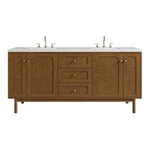 Laurent 72" Double Vanity, Honey Oak w/ 3 CM Ethereal Noctis Silestone Top w/FreePower Wireless Charger