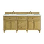 Lorelai 72" Double Vanity, Light Natural Oak w/ 3 CM Victorian Silver Silestone Top w/FreePower Wireless Charger