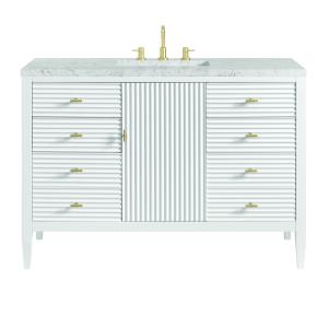Myrrin 48" Single Vanity, Bright White w/ 3 CM Eternal Jasmine Pearl Silestone Top w/FreePower Wireless Charger
