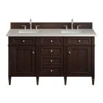 Brittany 60" Double Vanity, Burnished Mahogany, w/ 3 CM Siberian Silestone Top