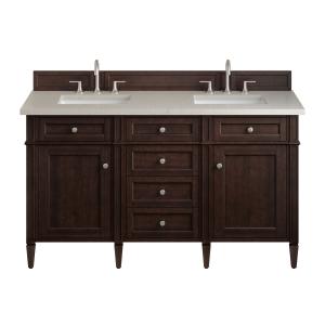 Brittany 60" Double Vanity, Burnished Mahogany, w/ 3 CM Siberian Silestone Top w/FreePower Wireless Charger