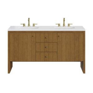 Hudson 60" Double Vanity, Honey Oak w/ 3 CM White Zeus Silestone Top