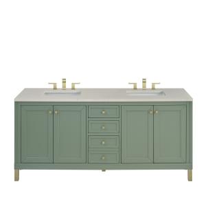 Chicago 72" Double Vanity, Smokey Celadon, w/ 3 CM Siberian Silestone Top