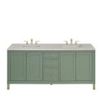 Chicago 72" Double Vanity, Smokey Celadon, w/ 3 CM Siberian Silestone Top w/FreePower Wireless Charger